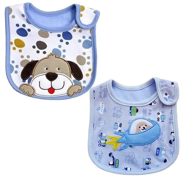 Gifts Are Blue 2 Pack of Baby Waterproof Cotton Bibs with Embroidered Designs