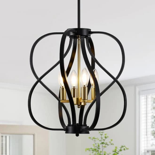 Black and Gold Modern Farmhouse Industrial 4-Light Sphere Geometric Hanging Pendant Light Fixture