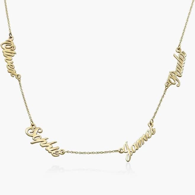 14K Solid Gold Personalized Multiple Name Necklace with Kids Names
