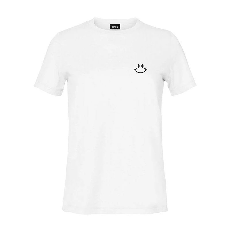 Dalix Smile Face Embroidered Soft Cotton Short Sleeve T Shirt Womens