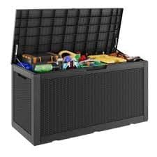 80 Gallon Brown Resin Wood Look Outdoor Storage Deck Box with Lockable Lid - Walmart.com