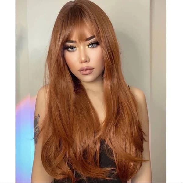 Auburn Copper Curly Wig with Bangs