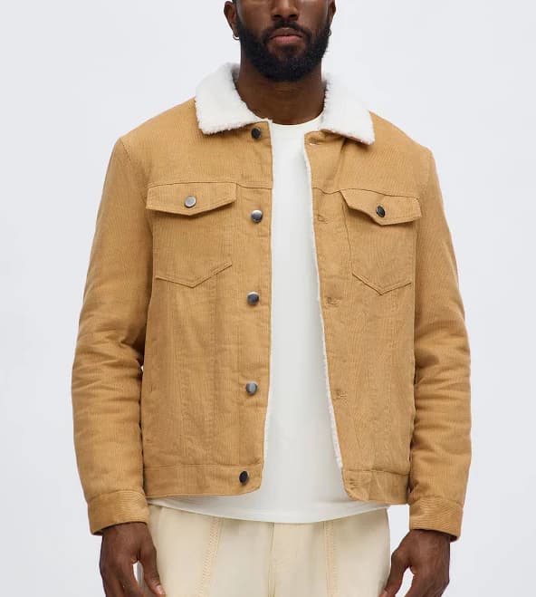 Fashion Nova Men's Corduroy Sherpa Lined Trucker Jacket