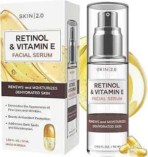 Retinol & Vitamin E Face Serum - 1.69 Fl. oz, Cruelty-Free, Reduces Acne Scars, Wrinkles, Anti-Aging, Skin Renewal, Hydrating, Korean Beauty