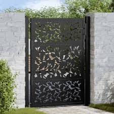Patio Security Gate Tidyard Lockable Steel Garden Gate - 105x155cm Anthracite Decorative Fence Gate With Grass Design Garden Door