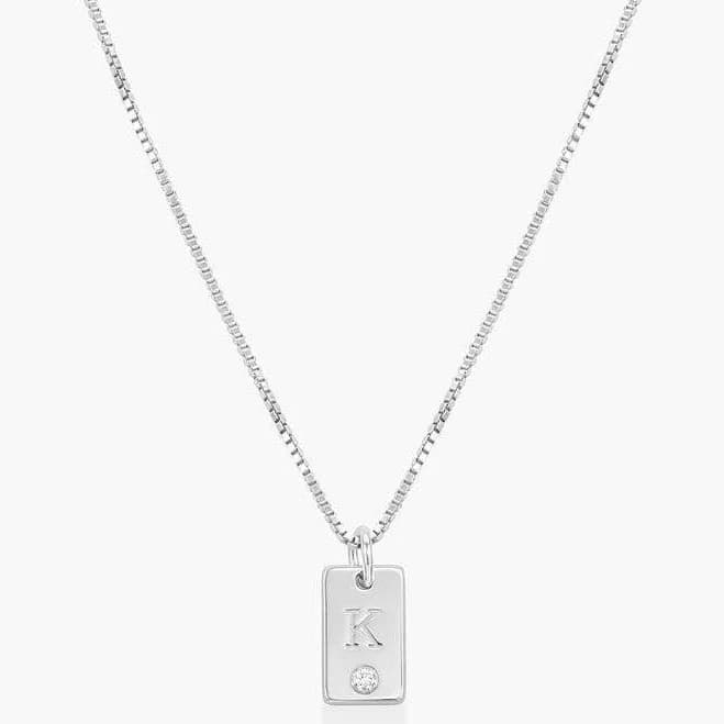 Personalized Willow Tag Initial Necklace with Diamond