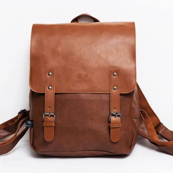 Three Box Vegan Leather Dual Strap Backpack