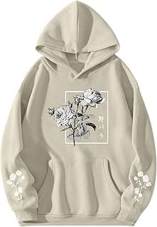 Rose Floral Graphic Hoodie for Men Aesthetic Japanese Cool Hoodies Oversized Trendy Streetwear Pullover Sweatshirt