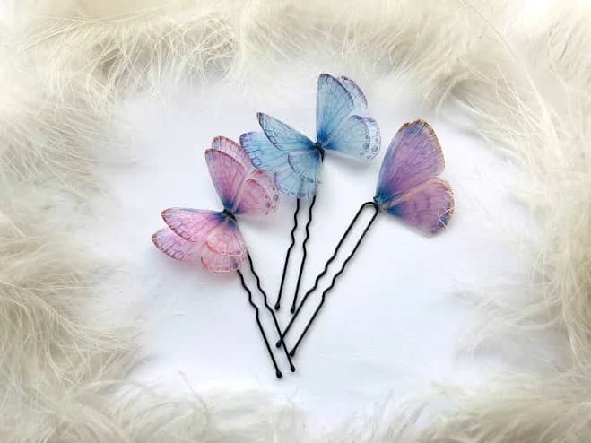 Silk Butterflies Light Blue Butterfly Hairpins for Unique Hairstyle Set of Blue Hairpins