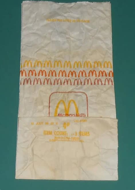 Vintage 1987 McDonald's Meal Paper Bag Logo July Restaurant Fast Food History