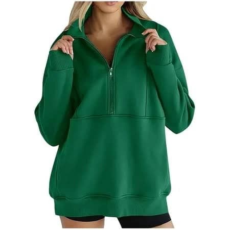 Women's Baggy Half Zip Sweatshirt with Thumb Hole