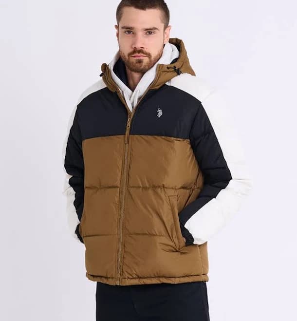 U.S. Polo Assn. Men's Tri Color Block Hooded Puffer Jacket