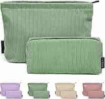Amazon.com: MAGEFY Makeup Bag 2 PCS Corduroy Make up Bag for Purse Travel Cosmetic Bag for Women Small Makeup Pouch Cute Makeup Brush Bag Preppy Stuff Travel Essentials - Green : Beauty