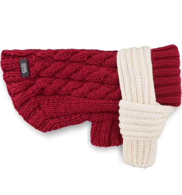 Cool Pups Crimson Cable Sweater with Scarf