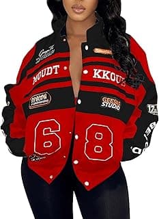Varsity Jacket Women Motorcycle Racer Detachable Letter Graphic Jackets Vintage Color Block Baseball Coat