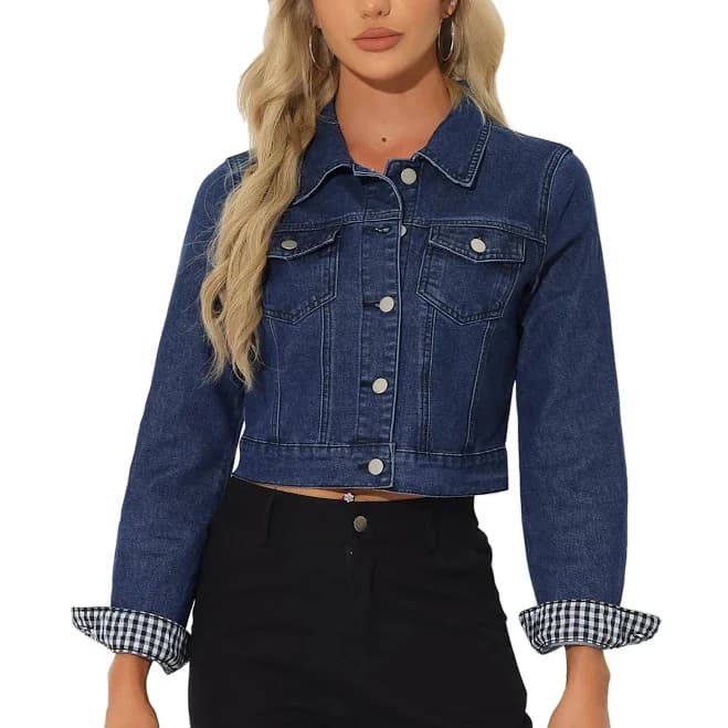 Daring Diva Women's Cropped Long Sleeve Denim Jacket