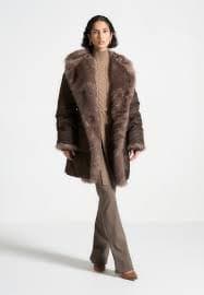 Alima - Fur Longline Belted Coat - Brown | Manière De Voir USA