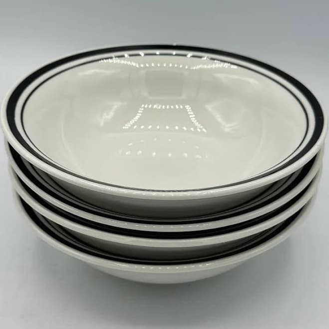 Set Of 4 - Target Home Stoneware Bowls - White W/ Black Rim -soup