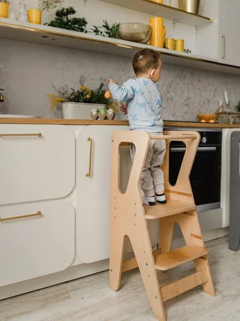Minimalist Wooden Toddler Tower, Scandinavian Style Learning Step Stool