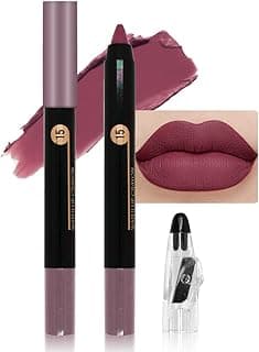Purple Brown Matte Lip Liner Crayon with Sharpener - Waterproof Smudgeproof Long-Wear Lip Pencil, Creamy Pigmented Lip Crayon for Women, 12HR Stay Silky Velvet Lip Liner 15#