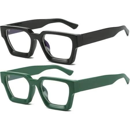 Square Thick Frame Glasses for Women Men Fashion Blue Light Glasses Trendy Chic Computer Eyeglasses (Black + Green), Size: One size