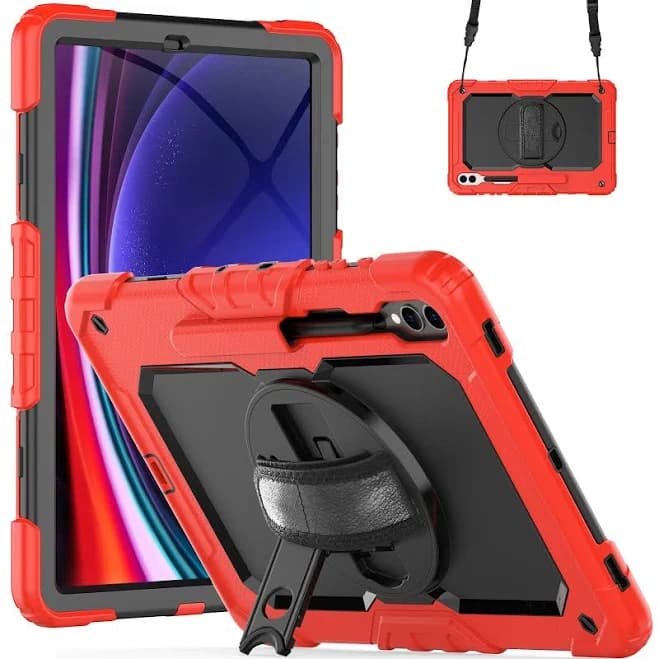 Samsung Galaxy Tab S10+ / S9+ / S9 FE+ Silicone Hybrid PC Tablet Protective Case - Red+Black