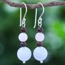 Sterling Silver Multi-Gemstone Dangle Earrings