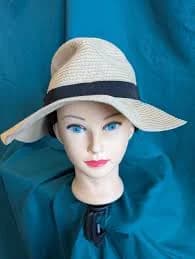 J.Crew Wide Brim Straw Sun Hat M/L Natural Beige with Black Ribbon Band