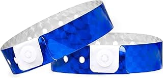 OUCHAN Holographic Plastic Wristbands Blue - 100 Pack Wristbands For Events Parties