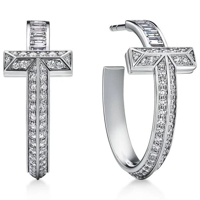 Tiffany T T1 White Gold Baguette Diamond Earrings