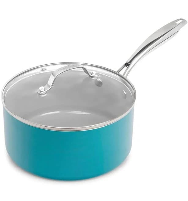Gotham Steel Aqua Blue 3 qt Nonstick Sauce Pan with Glass Lid