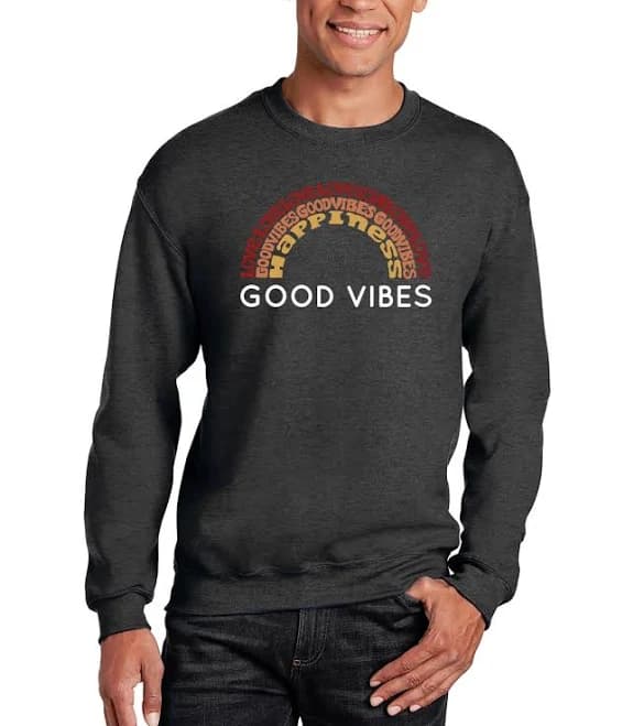 La Pop Art Men's Good Vibes Word Art Crewneck Sweatshirt