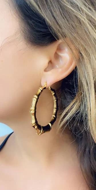 18K Gold Filled Chunky Bamboo Hoop Earrings