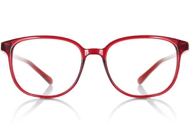 Airframe Slim Vivid U162 05 Bright Red Rectangle Glasses incl. $0 High Index Lenses with Saddle Bridge Nose Bridge | By JINS