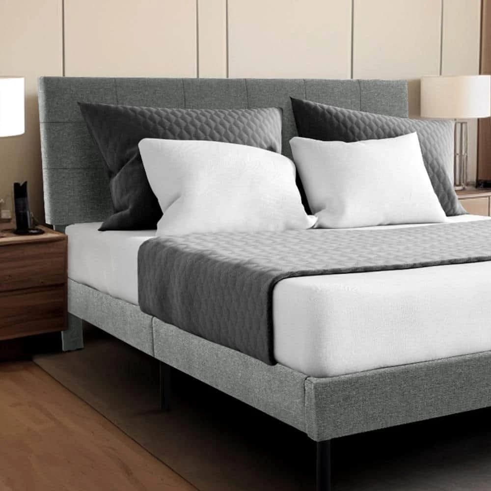 Allewie Queen Size Upholstered Platform Bed Frame with Adjustable Headboard, Button Tufted, Wood Slat Support, Easy Assembly, Light Grey