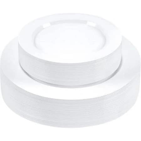 60pcs White Plastic Heavy Duty Disposable Plates for Birthday Party/ Wedding
