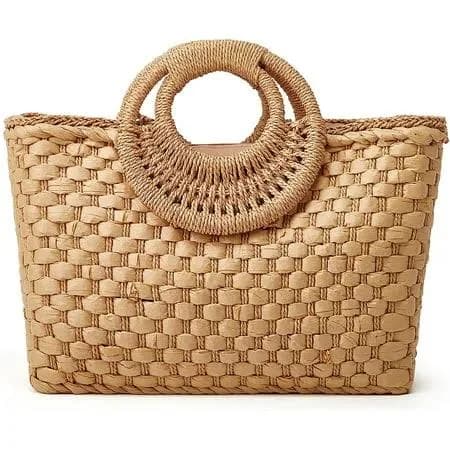 Kukuzhu Women's Retro Straw Hobo Bag with Round Handle