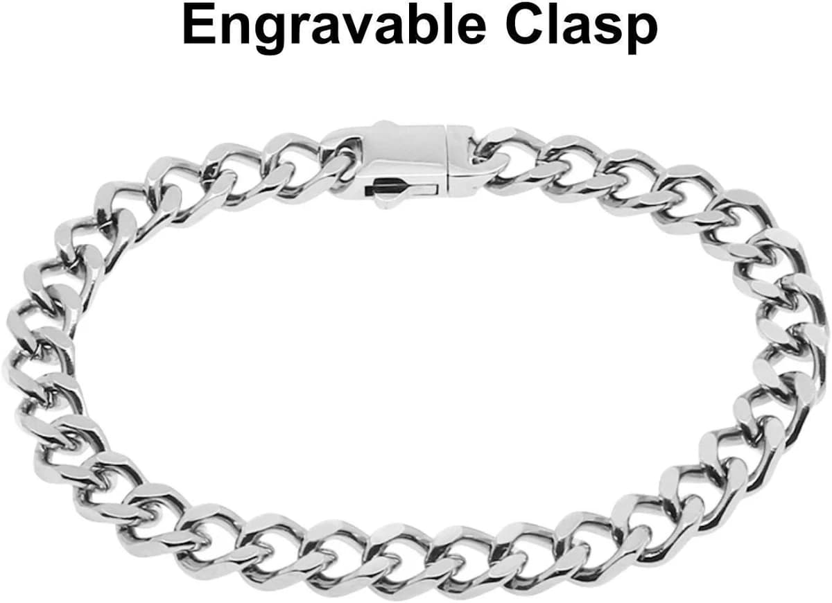 Minimalist Engraved Cuban Link Silver Bracelet for Men
