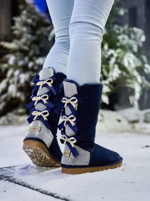 UGG Rhinestone Ribbon Tri-Tie Bow Suede Boots