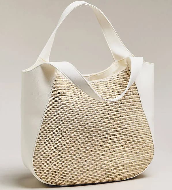 Sonia Medium Slouchy Tote Bag: Raffia Edition by Anthropologie in White