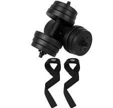 Set of 2 Bitumen Dumbbells 20kg Adjustable + Exercise Straps Home Workout Fitness