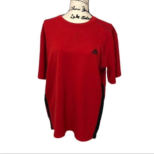 Adidas Red & Black Stripe T-Shirt - Men | Color: Red | Size: L