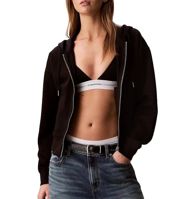Calvin Klein Women's Monogram Logo French Terry Hoodie in Black | Size: L 86% Cotton/14% Polyester