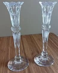 Clear Cut Glass Taper Candlestick Holders Set of 2