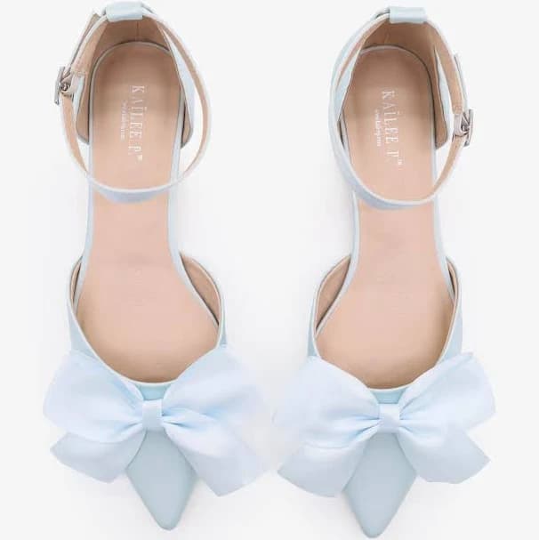 Pointy Toe Satin Flats with Front Satin Bow