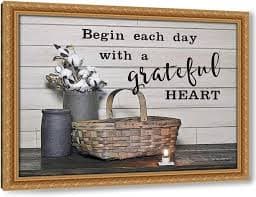 Amazon.com: ArtDirect Begin Each Day with a Grateful Heart 24x19 Gold Ornate Wood Framed Canvas Giclee Art by Boyer, Susie: Posters & Prints