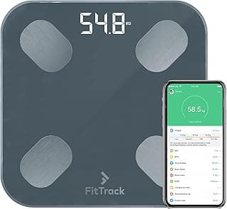 FitTrack Dara Smart BMI Digital Scale - Measure Weight and Body Fat - Most Accurate Bluetooth Glass Bathroom Scale (Black)