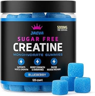 Jaeva Sugar Free Creatine Monohydrate Gummies 5g, 5000mg for Men & Women, Blueberry - 120 Count, Pre Workout Energy Boost, for Building Muscle and Strength, Vegan, Non-GMO - 3rd Party lab Tested