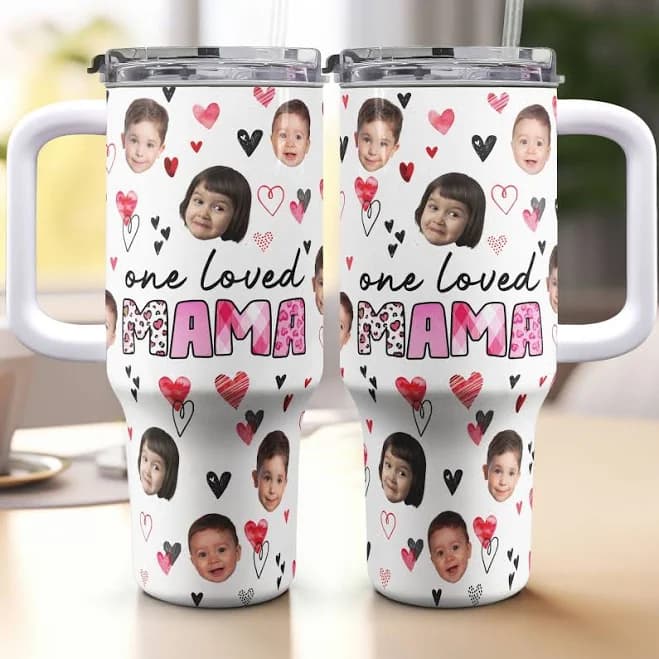 Mother's Day Gifts, One Loved Mama - Personalized Photo 40oz Tumbler With Straw