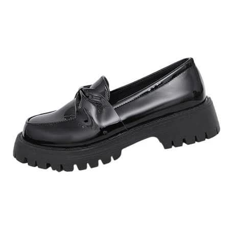 Black Ladies Everyday Patent Leather Loafers With Thick Sole And Round Toe For All Day Wear, Women's, Size: 6.5